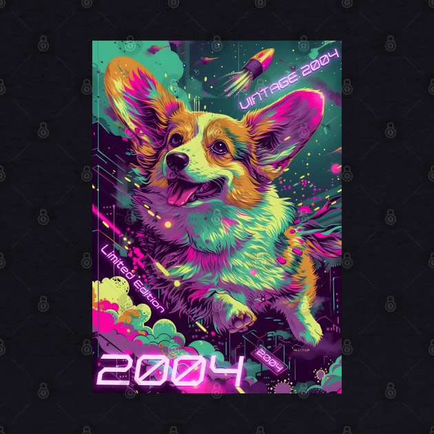 Vintage 2004 - 20 Year Old Funny Cyberpunk Corgi Dog 20th Birthday Gift by Ai Wanderer